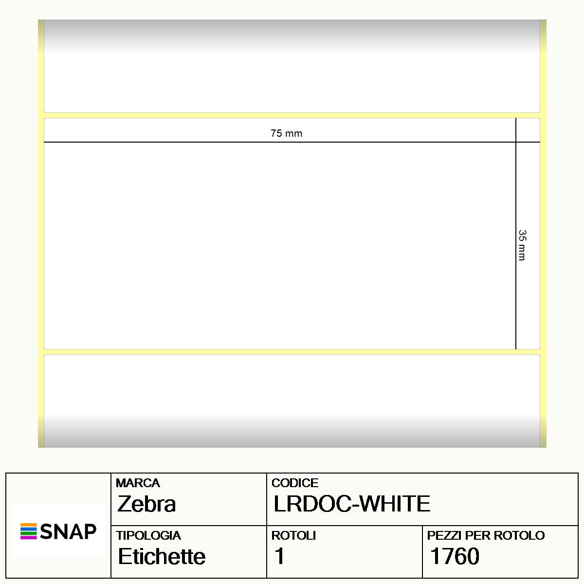 LRDOC-WHITE - Etichette Zebra  Z-Kit Carta