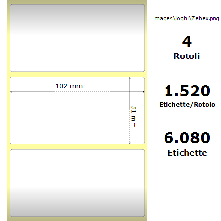3010793 - Etichette Zebra  PolyPro 3000T Gloss Polipropilene